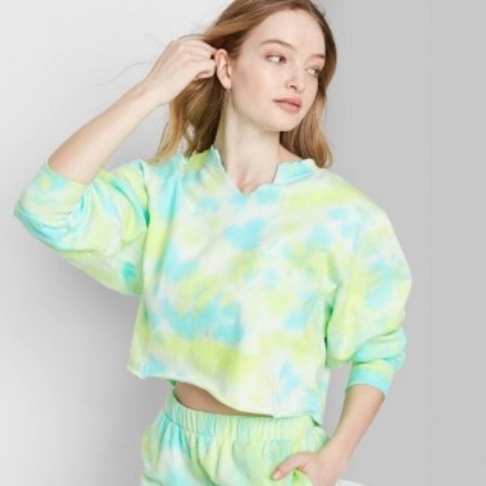 Tie-Dye Cropped Sweatshirt in Lime Green